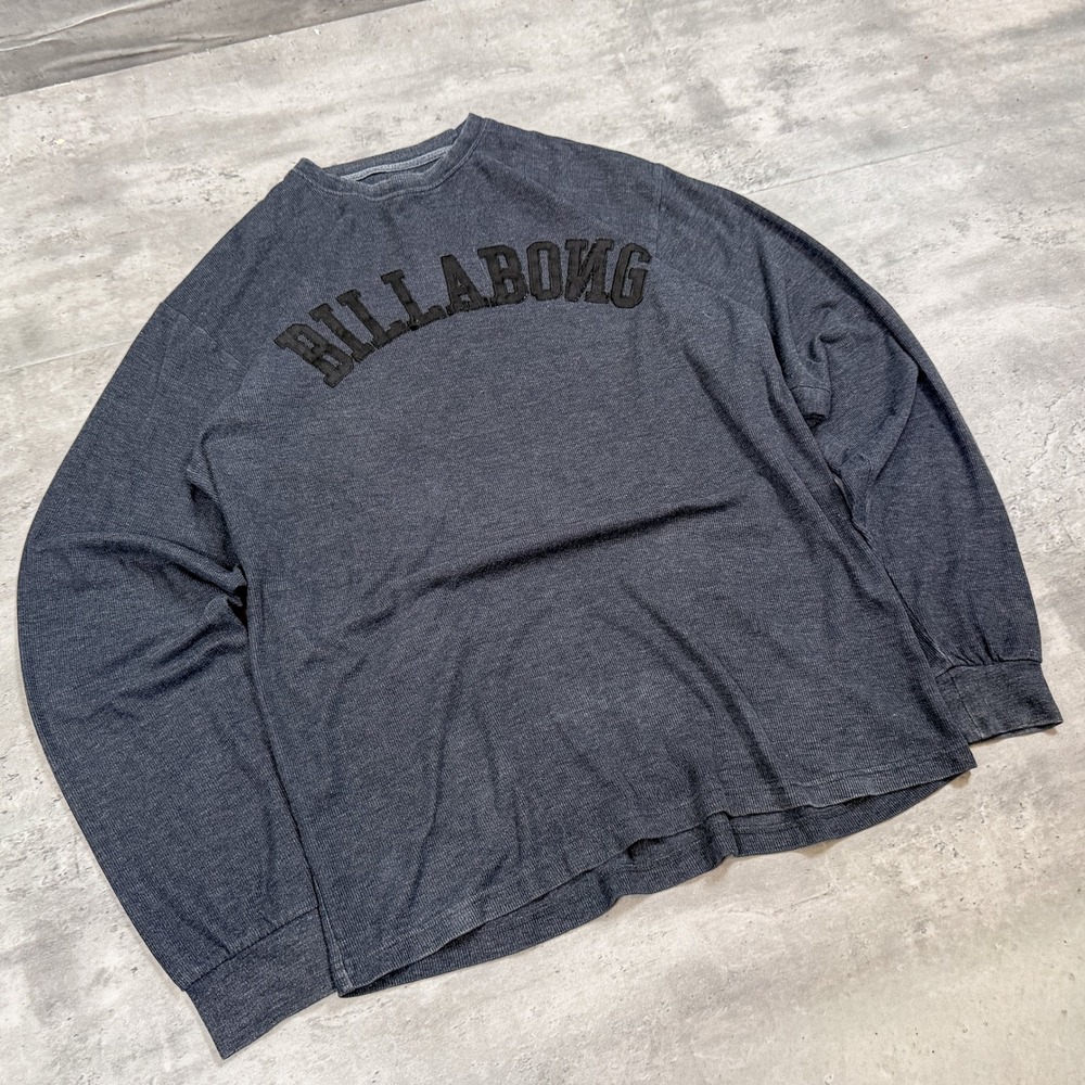 Vintage VTG Y2K 2000's 00's Billabong Long Sleeve Grey Waffle Knit Black Shirt